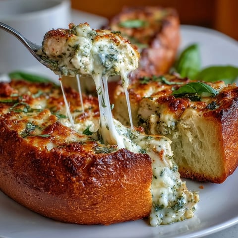 Golden Pesto Chicken Garlic Bread Boats emerge from the oven with bubbly mozzarella topping.