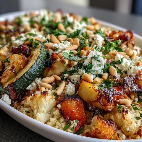 Roasted Veggie & Feta Couscous Bake with golden feta and tender roasted vegetables.  