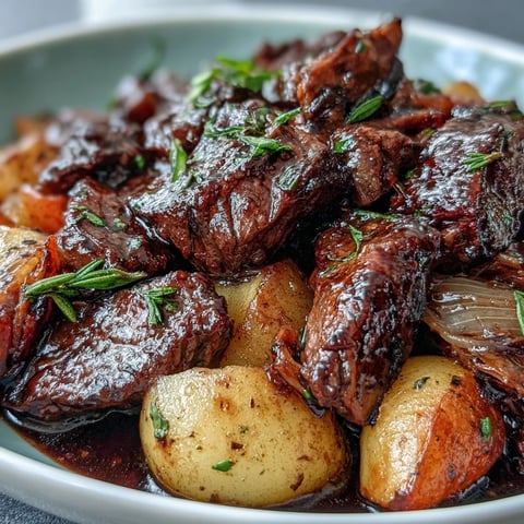 Hearty Japanese Nikujaga with tender beef and potatoes simmered in a sweet-savory soy sauce broth, perfect for a comforting meal.