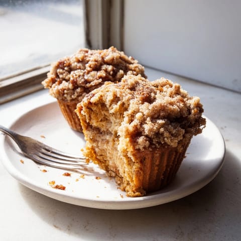 Freshly baked Pumpkin Coffee Cake Muffins with glaze, ready to enjoy with coffee.