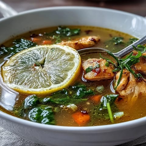 Tender chicken and bright lemon in a hearty High Protein Turmeric Chicken Soup.