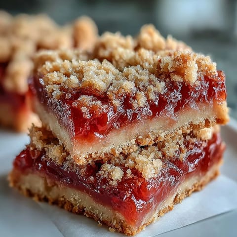 Freshly sliced Guava Jam Bars revealing a vibrant pink guava filling and buttery layers.