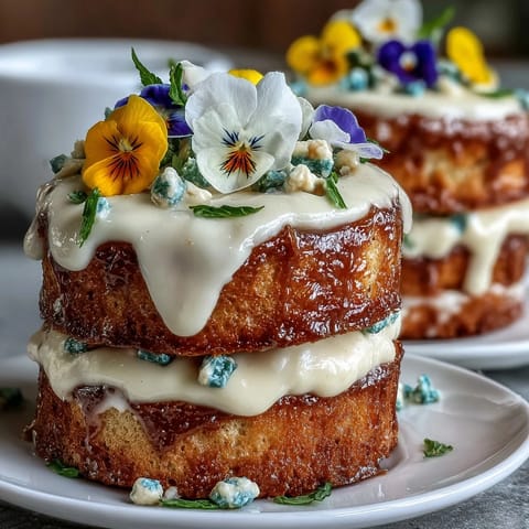Bright and cheerful mini birthday cakes with fluffy vanilla cake, creamy buttercream, and a crown of edible flowers for a festive spring celebration.