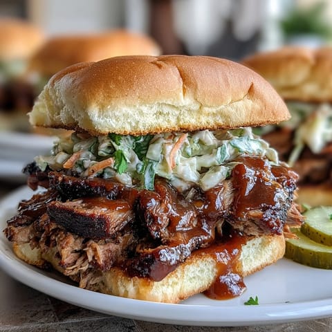Juicy BBQ brisket sliders with tangy sauce and crisp slaw on soft buns, perfect for baby showers or casual gatherings.