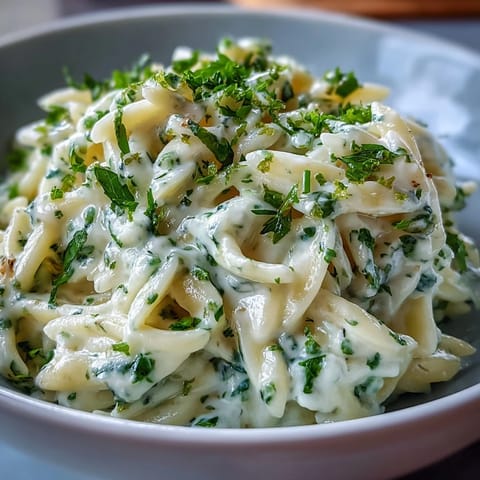 Creamy Herb Butter Orzo dish topped generously with fresh parsley and Parmesan.