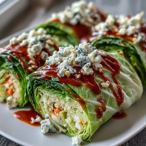 Spicy Buffalo Cabbage Crunch Wraps are ready to be devoured, featuring crisp veggies.