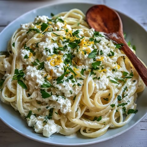 Bright Cottage Cheese Lemon Sauce, a quick pasta dish.