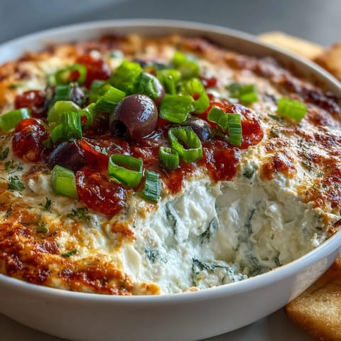 Creamy cottage cheese pizza dip bubbling in oven, topped with melted cheese and pepperoni.