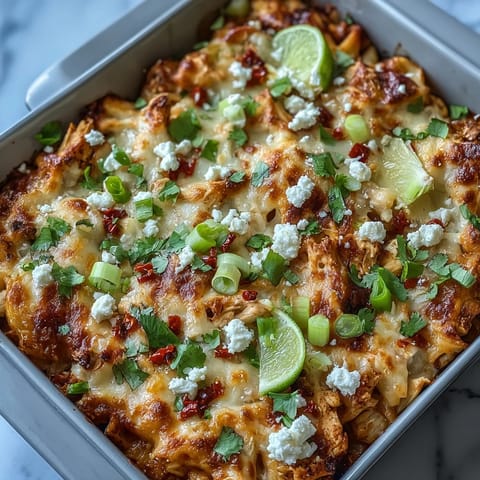 Creamy Street Corn Chicken Pasta Bake bubbling in a casserole dish, ready to serve.