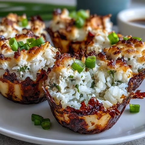 Golden baked Canned Tuna Sushi Bake Cups topped with melted cheese.