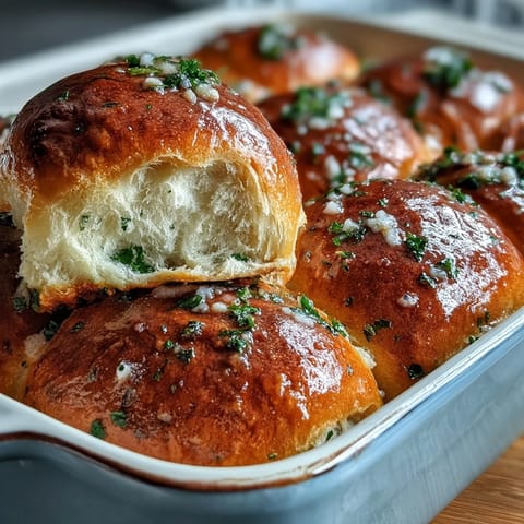 Warm, fluffy pumpkin rolls brushed with fragrant garlic butter, ready to serve.
