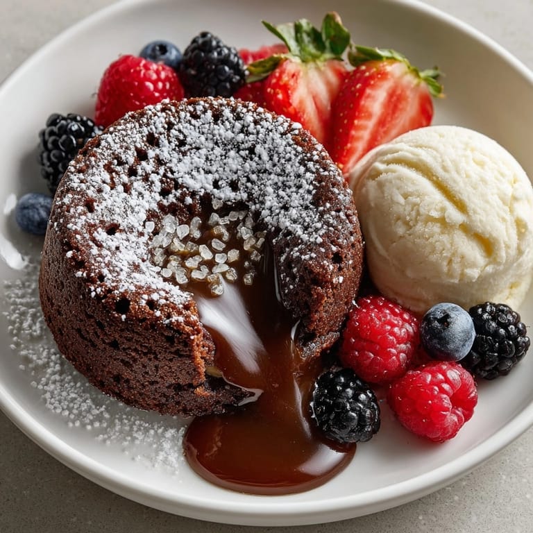 Individual salted caramel chocolate lava cakes reveal gooey caramel and decadent dark chocolate filling.