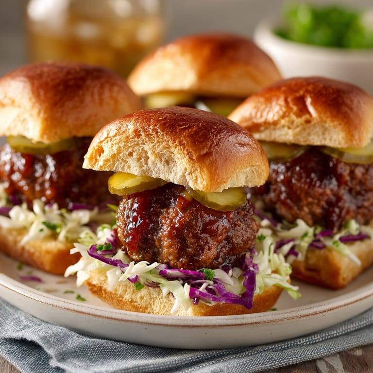 Tempting Rebel Float Cola BBQ Meatball Sliders, stacked high with creamy slaw and ready to eat.