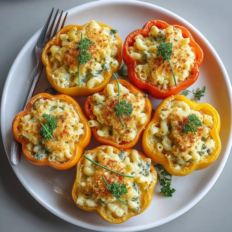 Festive family-style Halloween Orange Mac and Cheese Bowls; creamy mac and cheese in pepper "bowls."