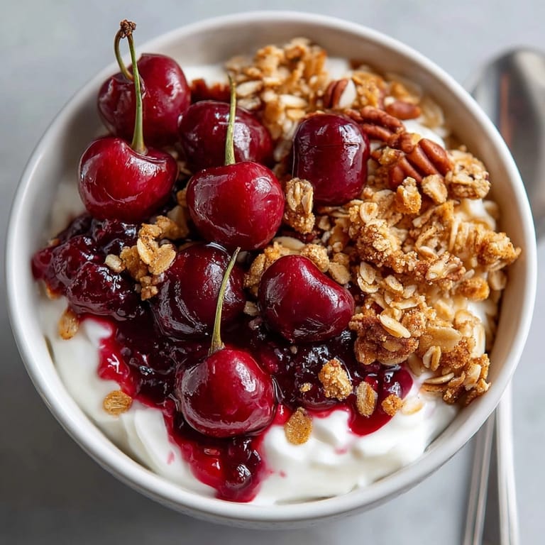 A delicious Cherry Pie Breakfast Pasta Bowl, perfect for starting your day with a sweet treat.