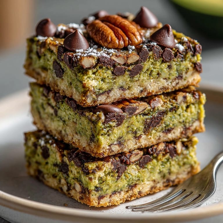 Fresh avocado chocolate chip energy bars sliced and ready, perfect for a healthy on the go breakfast.