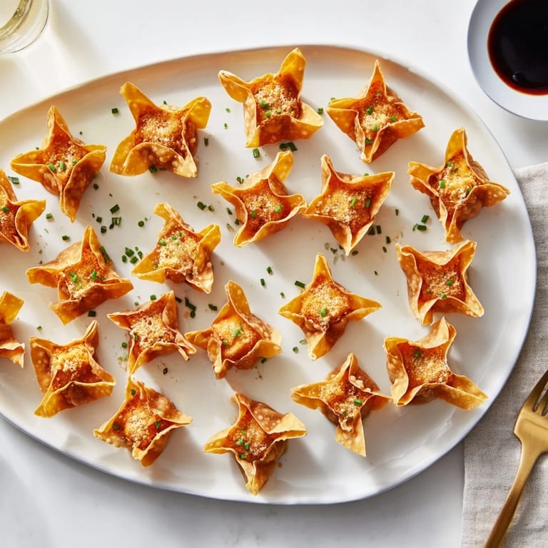 Golden crispy pumpkin wonton bites, featuring creamy cheese, perfect for appetizers.  