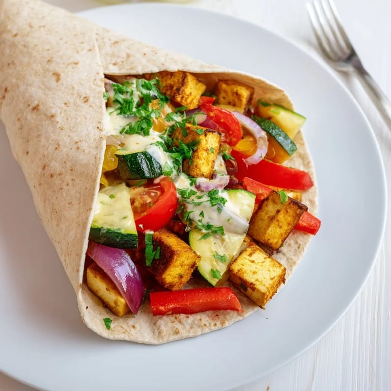 Colorful plant-based Vegan Viral Recipe re-make, drizzled with creamy tahini sauce.  