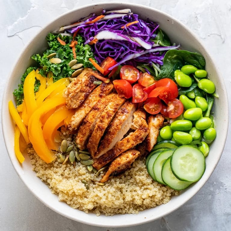 Nutrient-rich Healthy Meal-Prep Bowls featuring quinoa, chicken, and crunchy greens.