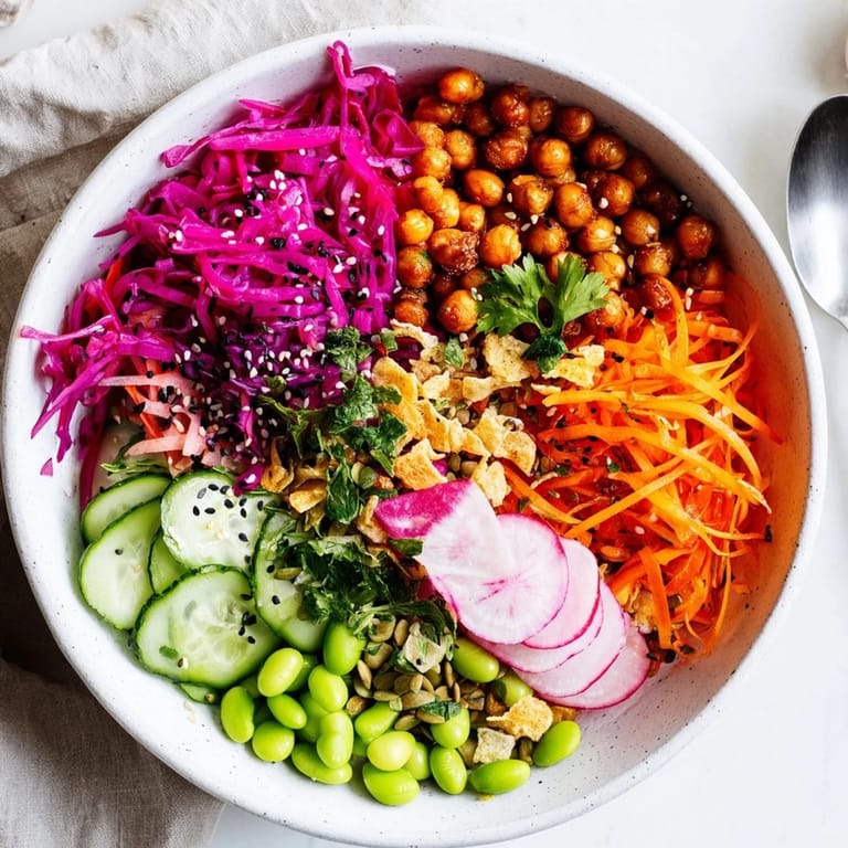 Healthy ASMR Crunch Snack Bowls topped with crispy rice puffs and fresh herbs.