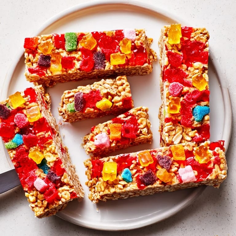 Wholesome homemade gummies and crispy candies enhance these delicious DIY snack bars.  
