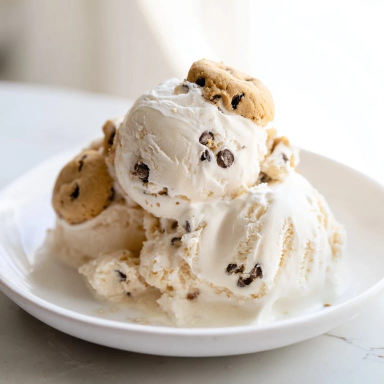 Delicious cottage cheese ice cream mixed with cookie dough for a delightful frozen dessert.