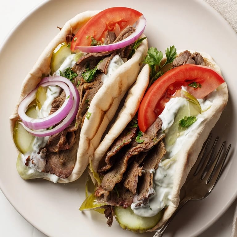 Flavor-packed beef shawarma wraps drizzled with creamy yogurt sauce and crisp veggies delightfully entice.