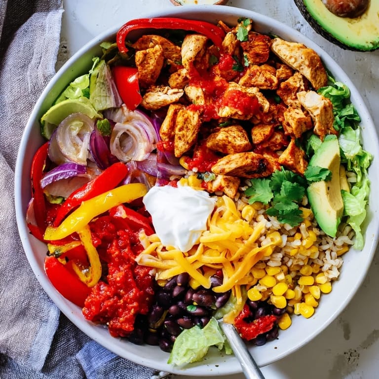 Juicy spiced chicken in Sheet Pan Chicken Burrito Bowls with fresh avocado and cilantro.  