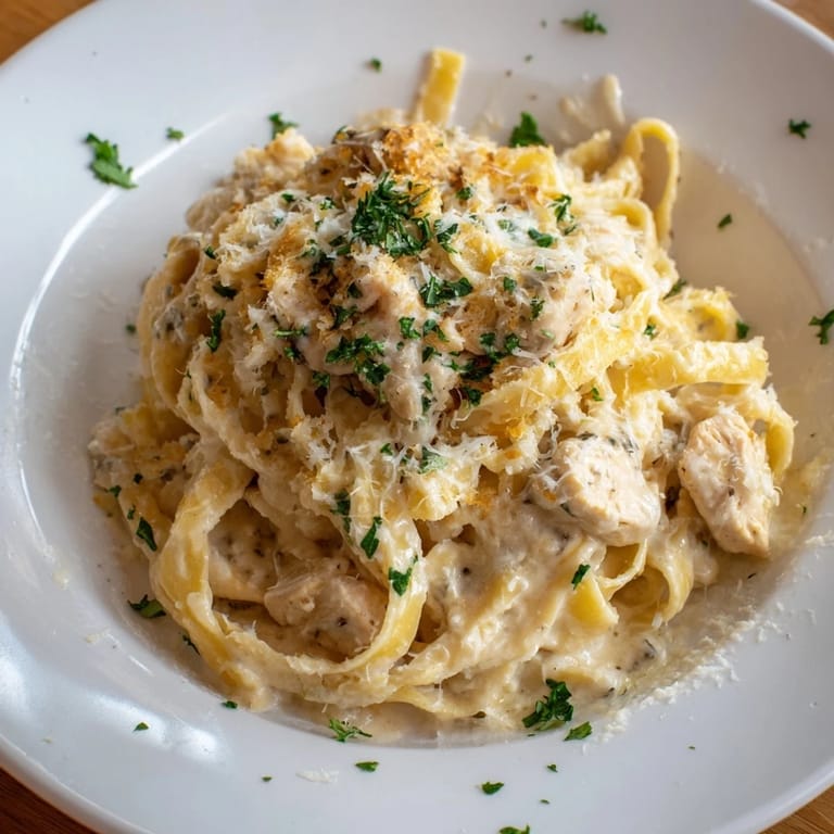 Creamy Chicken Fettuccine Alfredo Bake loaded with cheese is a comforting Italian-American favorite.