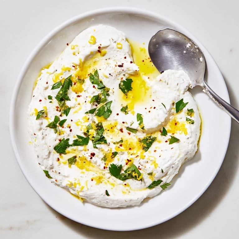 This easy Whipped Feta recipe offers a smooth, flavorful appetizer adorned with fresh herbs.