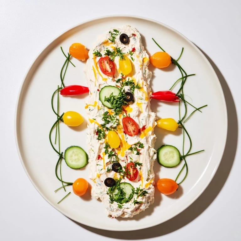 Homemade Christmas Lights Appetizer Spread with creamy cheese, fresh veggies, and olives, perfect for holiday parties.