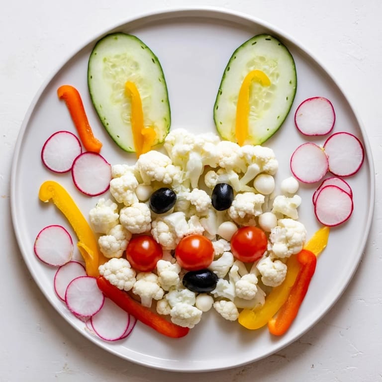 See this Easter Bunny Spring Platter: A vibrant display with colorful veggies, crackers, and creamy dips.