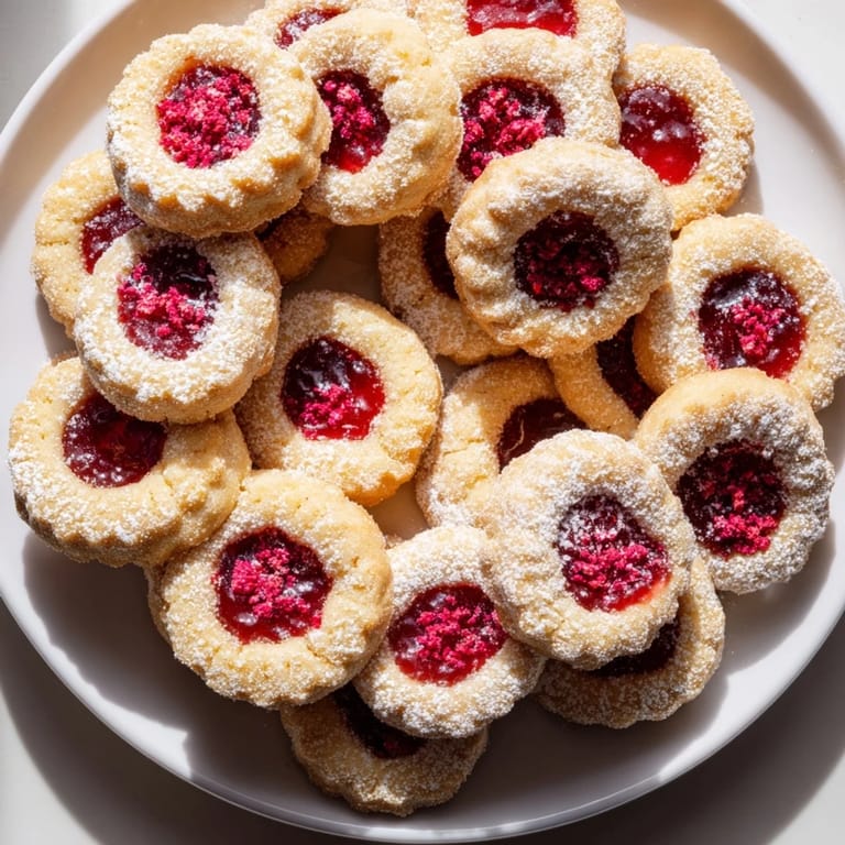 Delectable Sweet Wreath cookies showcase a vibrant raspberry filling, perfect as a holiday dessert platter.