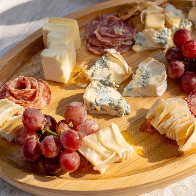 Discover the stunning presentation of an Elegant Gilded Edge board, showcasing charcuterie and vibrant accompaniments.