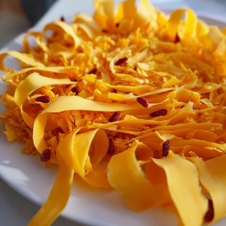 Thinly sliced cheese and apricots form the appetizing Copper Coil, a beautiful and flavorful party snack.