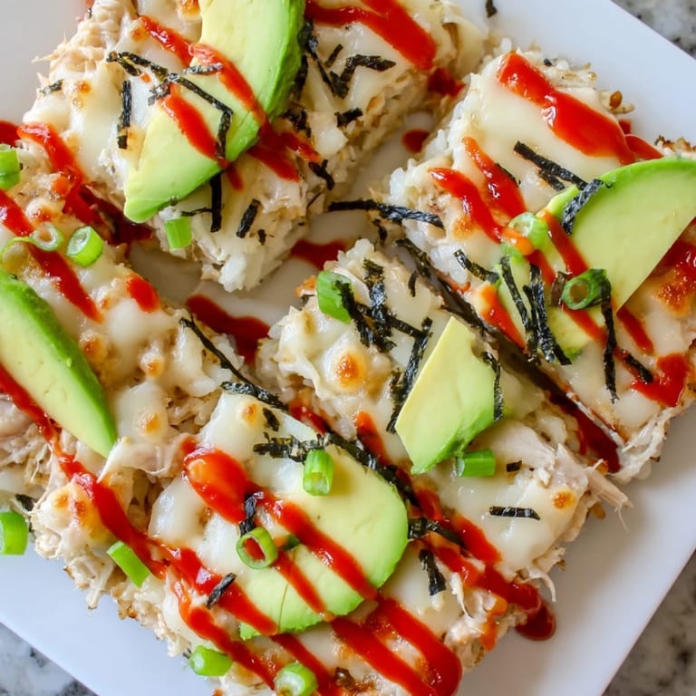 A warm, flavorful Chicken Sushi Bake, perfectly baked and garnished, ready to be served and devoured.