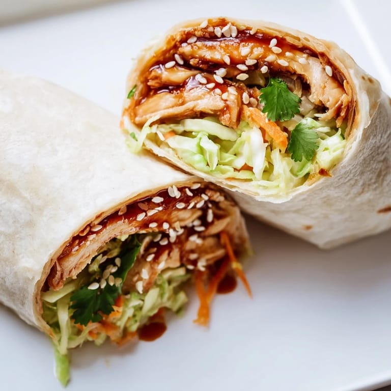 Glazed chicken, crunchy veggies, and fresh cilantro make this teriyaki chicken wrap perfect for a quick, satisfying lunch.