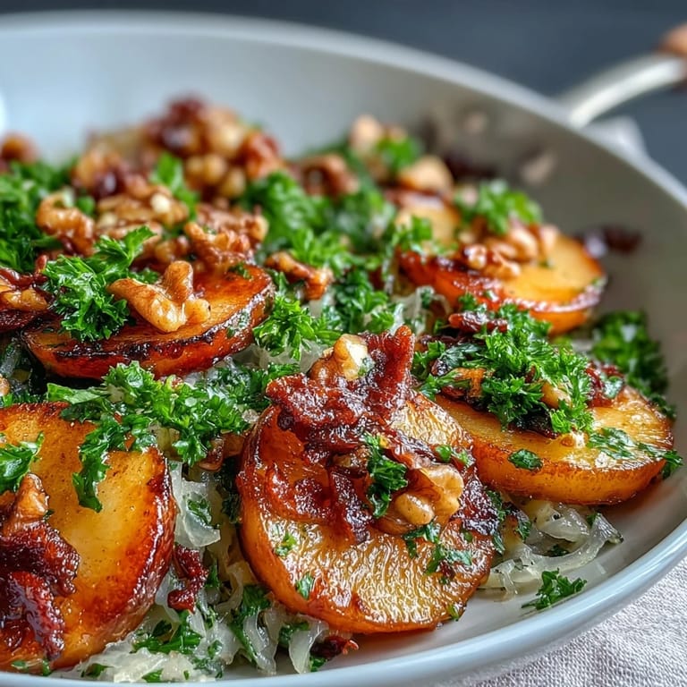 Sautéed apple and sauerkraut skillet salad with wilted spinach, a vibrant side dish.