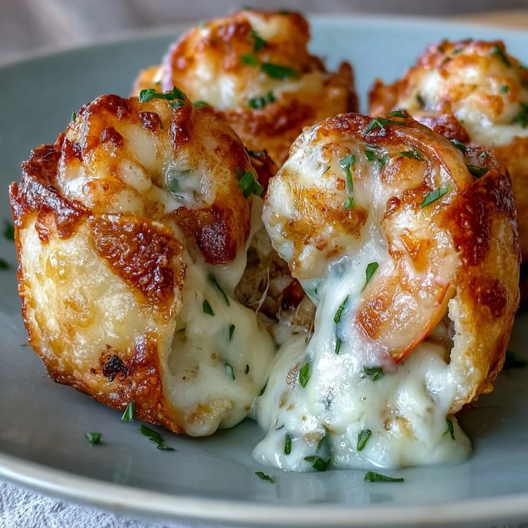 Freshly baked Cheesy Seafood Tortilla Bombs stuffed with crab, shrimp, and melted cheese served hot.