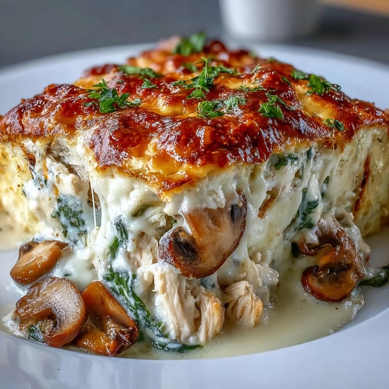 Tender chicken, wilted spinach, and earthy mushrooms layered in a creamy, gluten-free weeknight dinner.