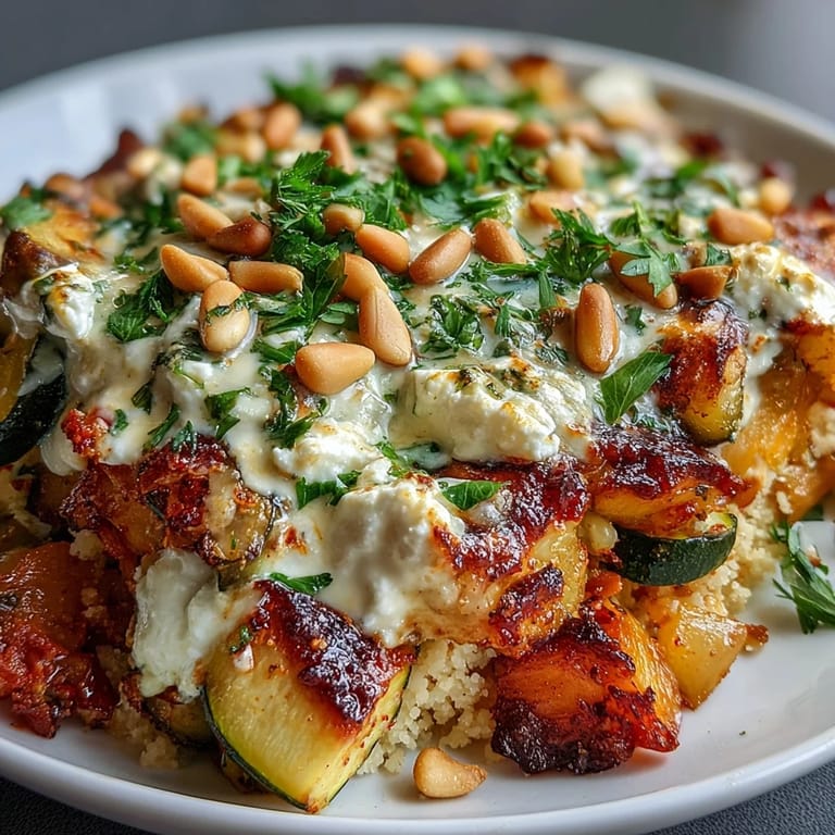Colorful Mediterranean Roasted Veggie & Feta Couscous Bake, perfect as a vegetarian main.  