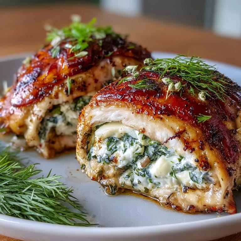 Tender chicken breasts filled with a flavorful mix of spinach, feta cheese, and fresh dill, then baked to perfection. An elegant gluten-free meal for any occasion.
