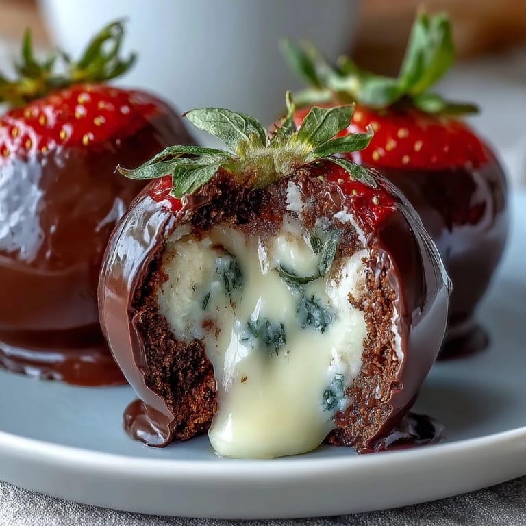 Luxurious Dubai-Style Strawberry Truffles with Dark Chocolate Shell: Bite-sized confections featuring a rosewater-scented strawberry filling, coated in rich dark chocolate, and accented with crunchy pistachios.