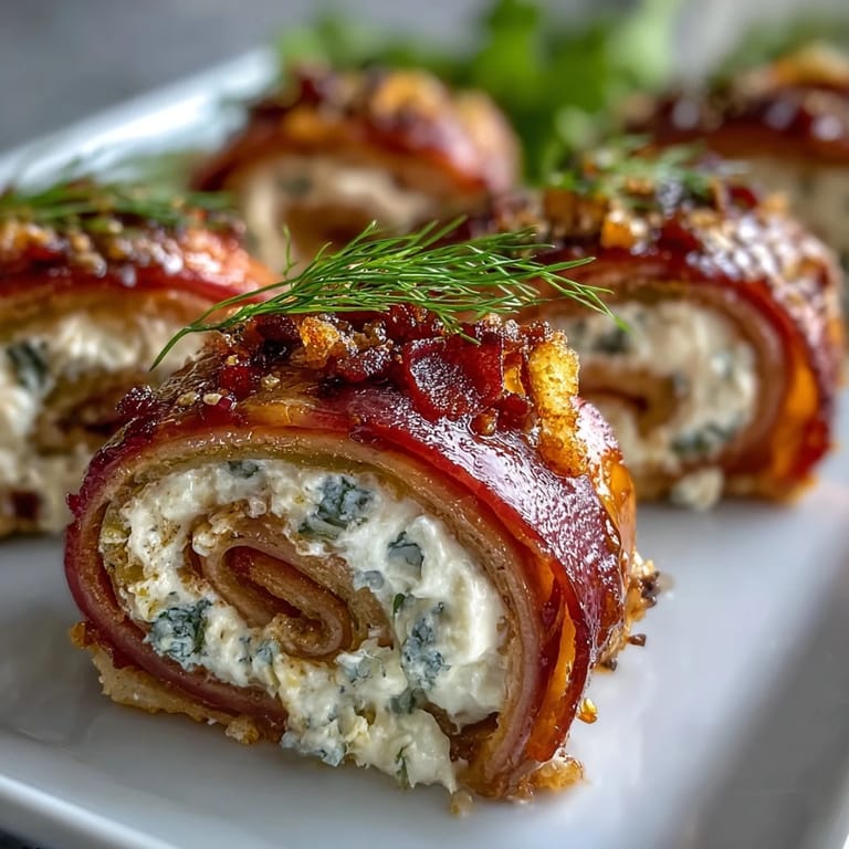 Creamy ham and pickle pinwheels rolled tightly and sliced into bite-sized appetizers, perfect for game day or picnics.