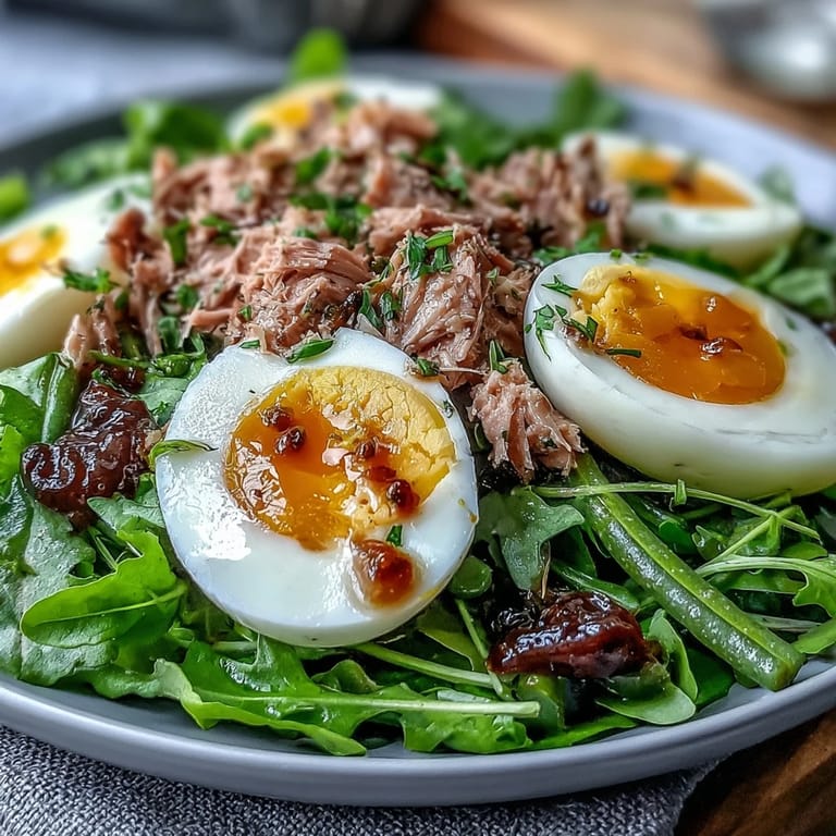A vibrant Spring Niçoise Salad platter with cherry tomatoes, baby potatoes, olives, and oil-packed tuna, ready to serve.