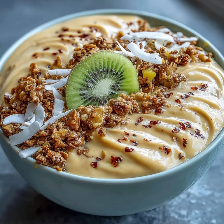 Delectable mango chili lime smoothie bowl, a refreshing and colorful breakfast treat.