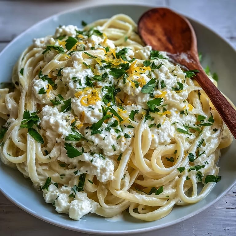 Bright Cottage Cheese Lemon Sauce, a quick pasta dish.