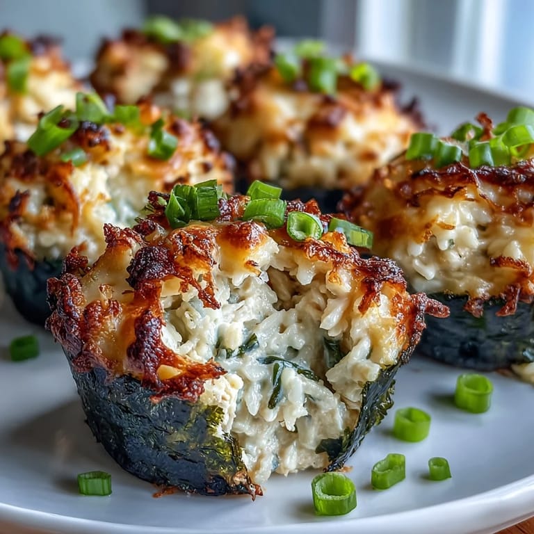Creamy tuna filling crowns crisp, baked Canned Tuna Sushi Bake Cups for easy serving.