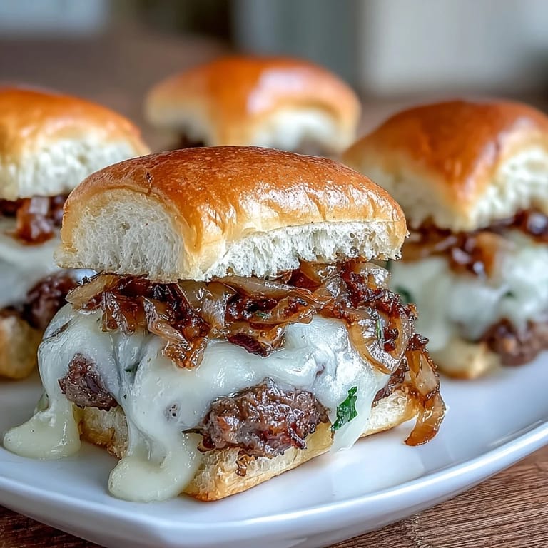 Irresistible French onion smash burger sliders, perfectly cheesy and ready to serve.
