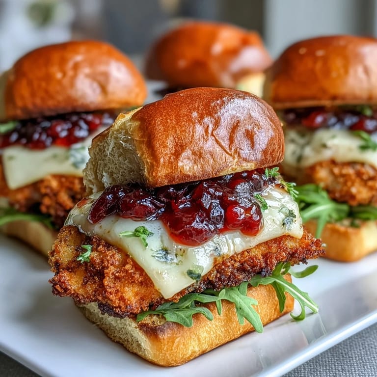 Appetizer-ready sliders featuring perfectly fried chicken and tangy cranberry brie.